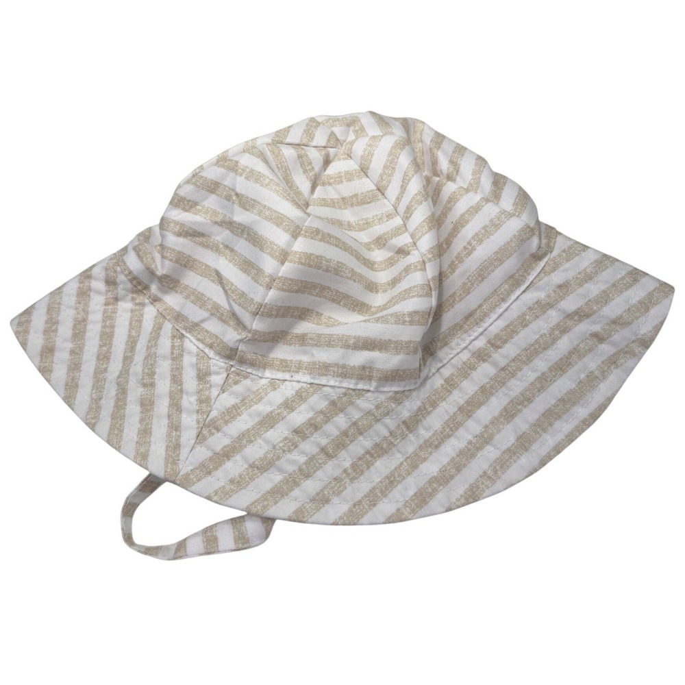 Modern Baby Kids Tan White Striped Sun Hat UPF 50 Mesh Lined Chin Strap